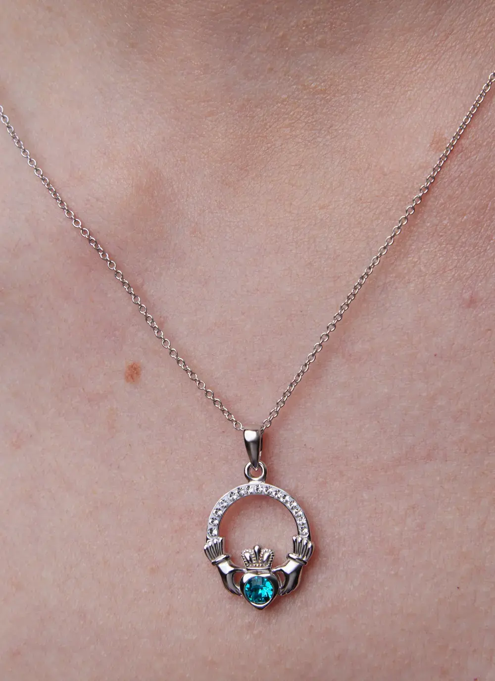 Claddagh Birthstone Pendant With Swarovski Crystals - December